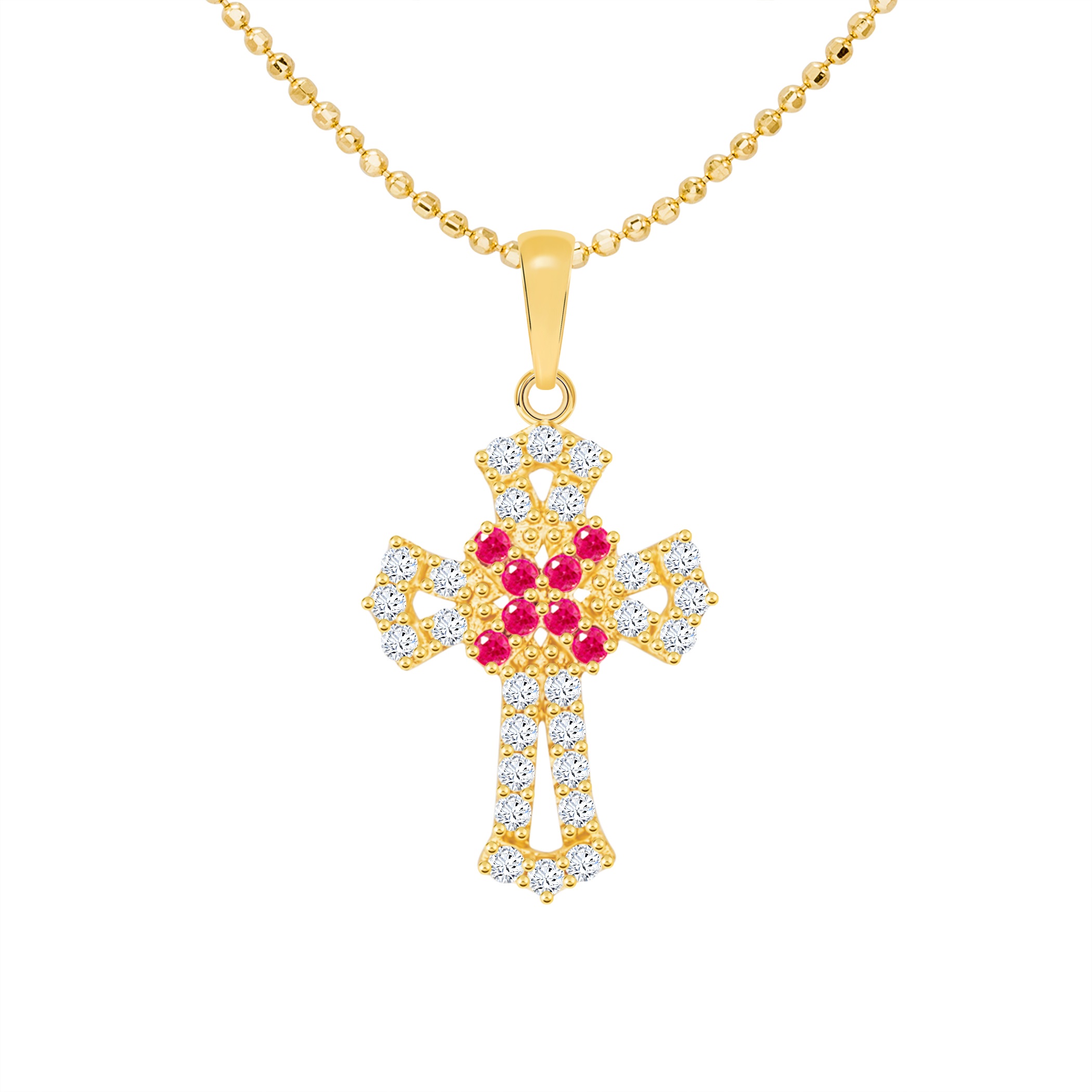 14k Gold Stone Wrap Cross Pendant (JP6469)